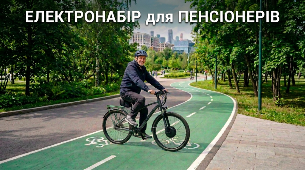 Cyclist riding an electric bike on a green city bike path